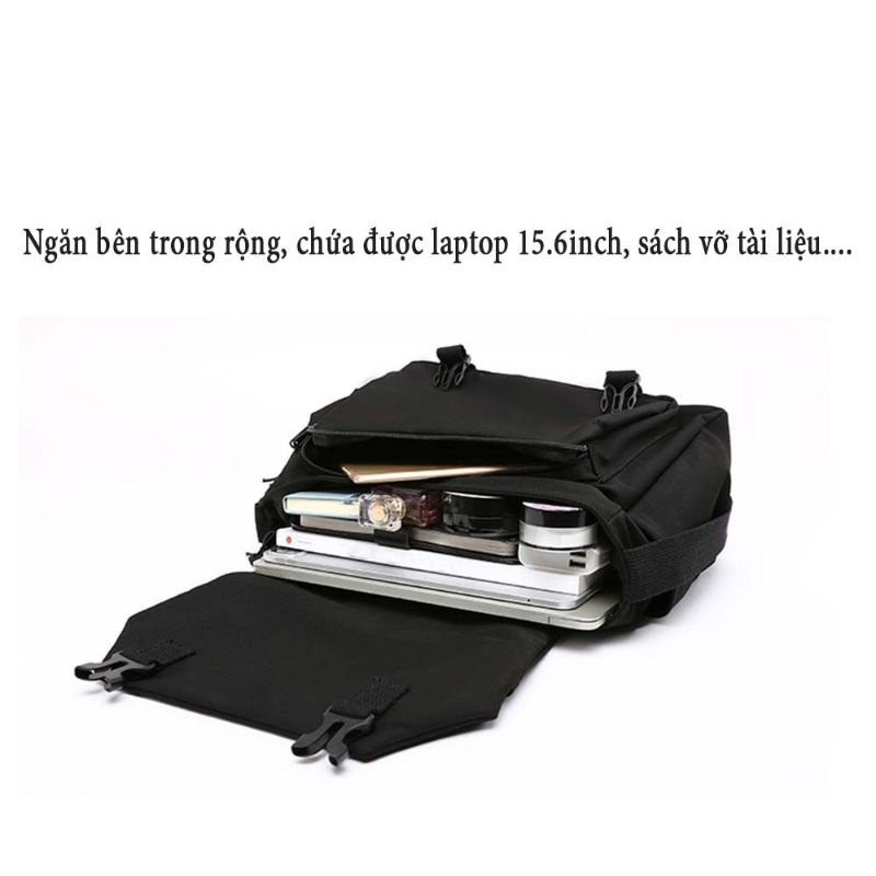Túi đeo chéo vải bố dành cho nam và nữ ngăn trong rộng rãi