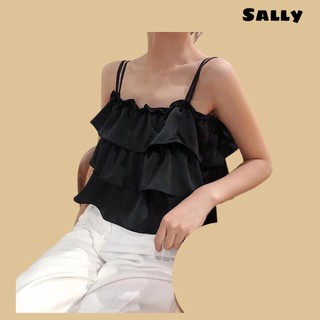 Áo 2 dây bánh bèo 3 tầng xòe bồng chất đũi lụa đẹp đi biển mặc nhà cực xinh