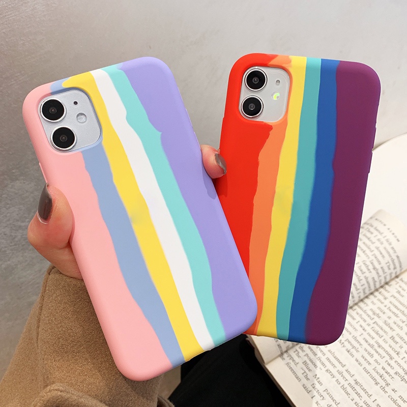 Ốp Điện Thoại Silicon Dẻo Màu Cầu Vồng Kèm Logo Cho iPhone 14 13 12 11 Pro MaxX XR XS MAS 8 7 Plus + SE 2020