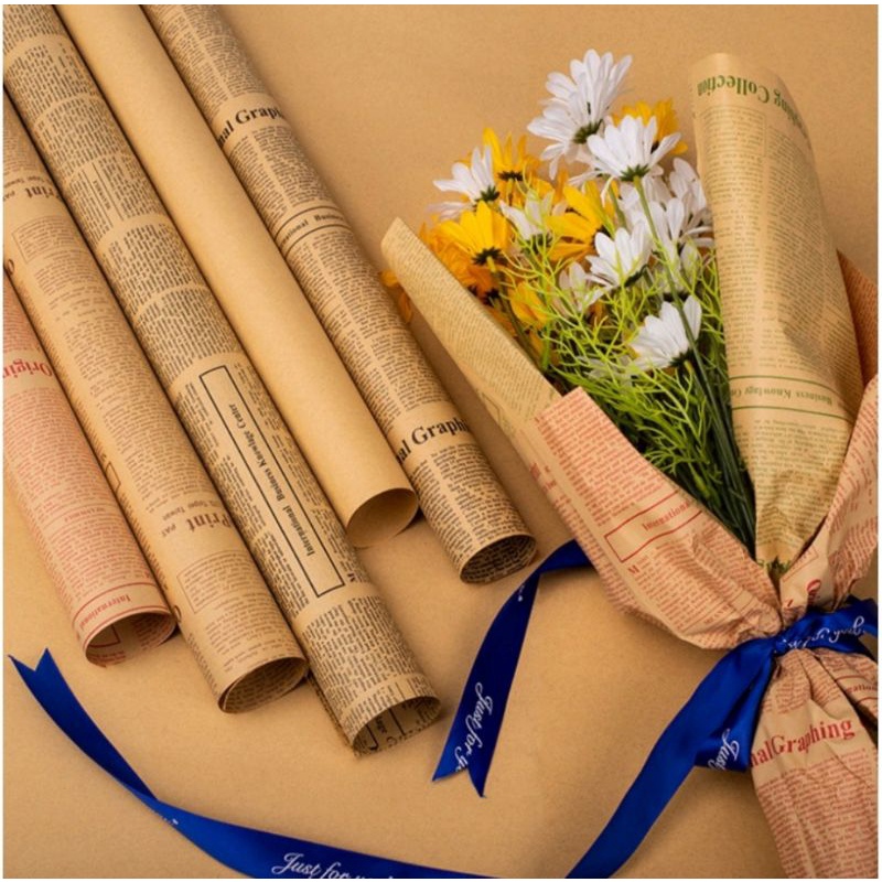 GIẤY BÁO GÓI HOA, GÓI QUÀ 80x60cm - GIẤY KRAFT HỌA TIẾT CHỮ HÀN QUỐC