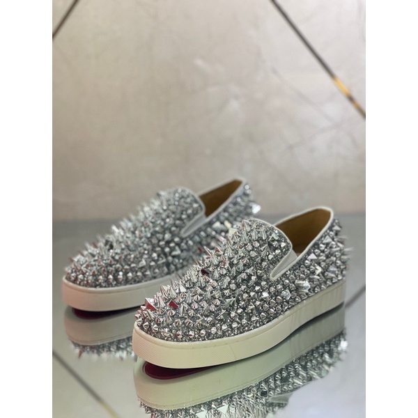 Giày Lười Louboutin Bạc LikeAuth