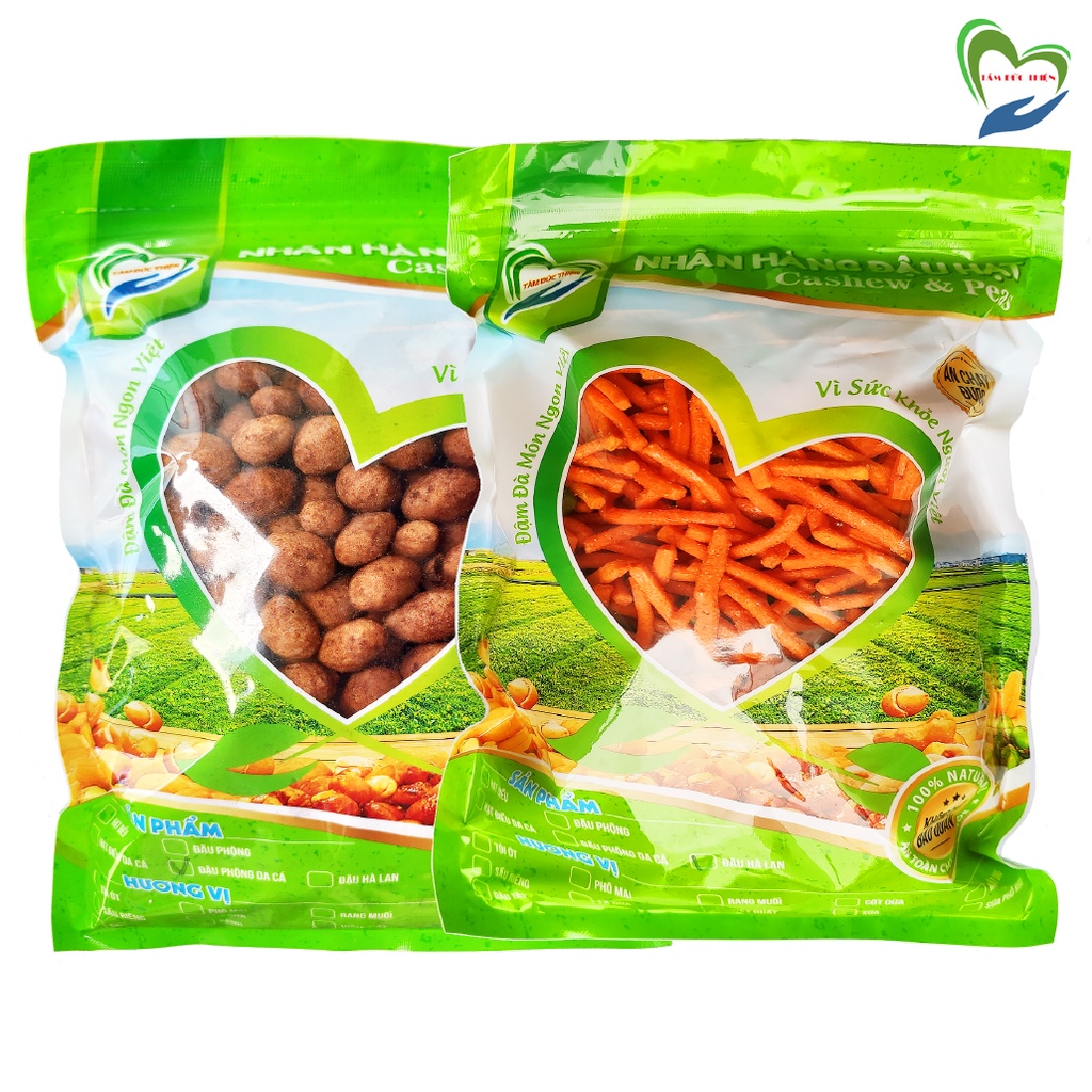 Combo 2 Túi: Đậu Phộng Da Cá Cacao 500GR và Túi Bim Bim Đậu Hà Lan 335GR Tâm Đức Thiện