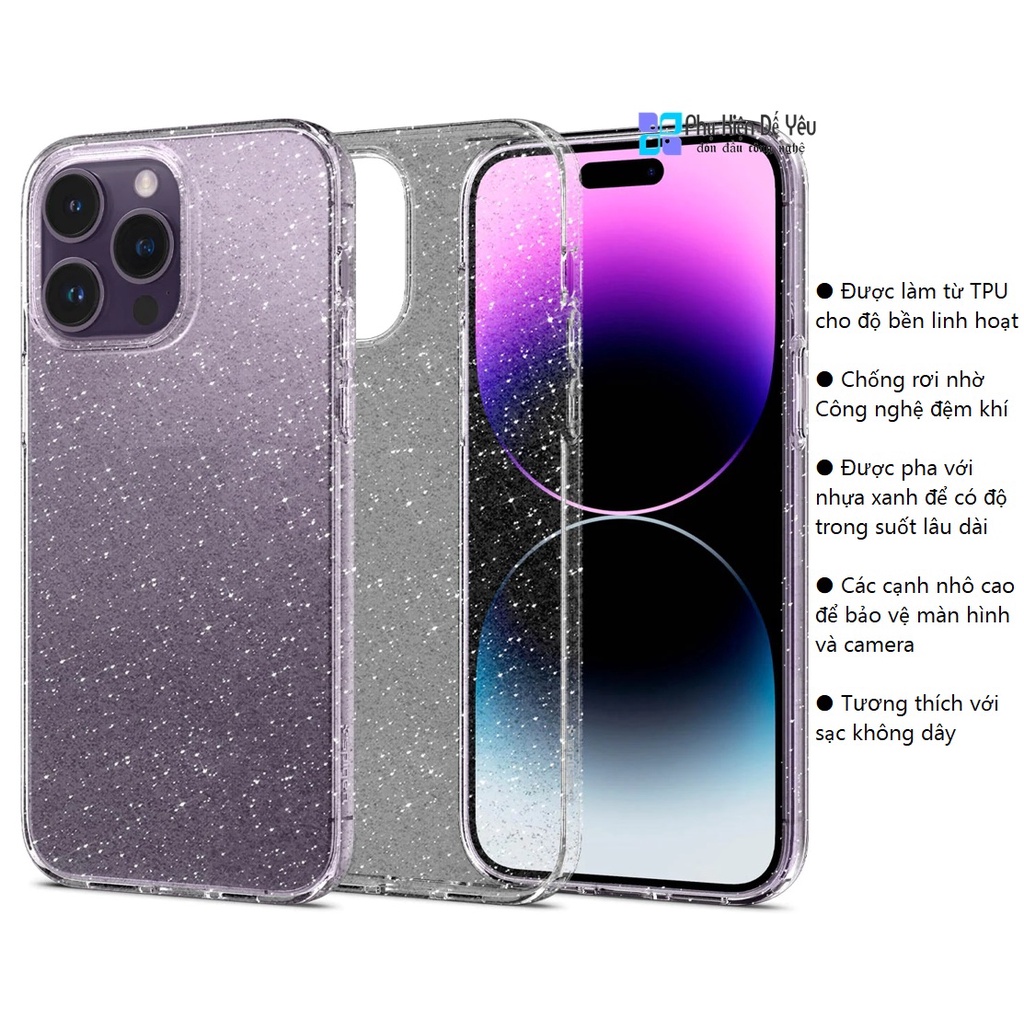 Ốp Spigen Liquid Crystal Glitter cho l.P.hone 14 Pro M.ax/ 14 Pro/ 14 Plus/ 14