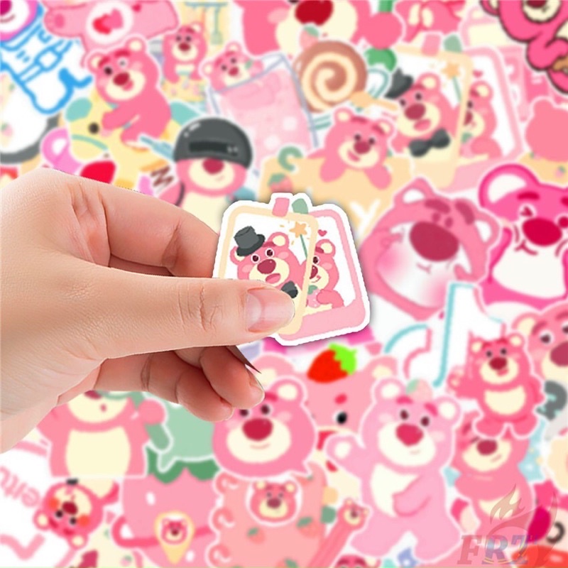 Sticker gấu dâu tây lotso dán nón bảo hiểm/sổ/nhật ký/vali chống thấm nước De Perier