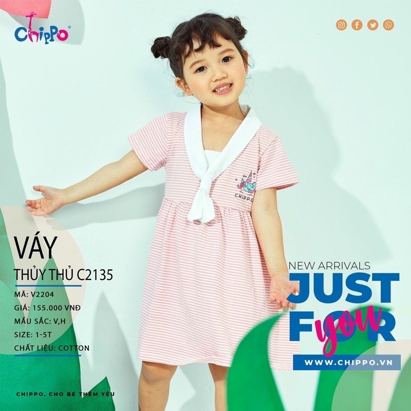 [SALE SỐC]Váy cộc tay thuỷ thủ Chippo chất cotton organic siêu mềm mịn cho bé gái(8-19kg)