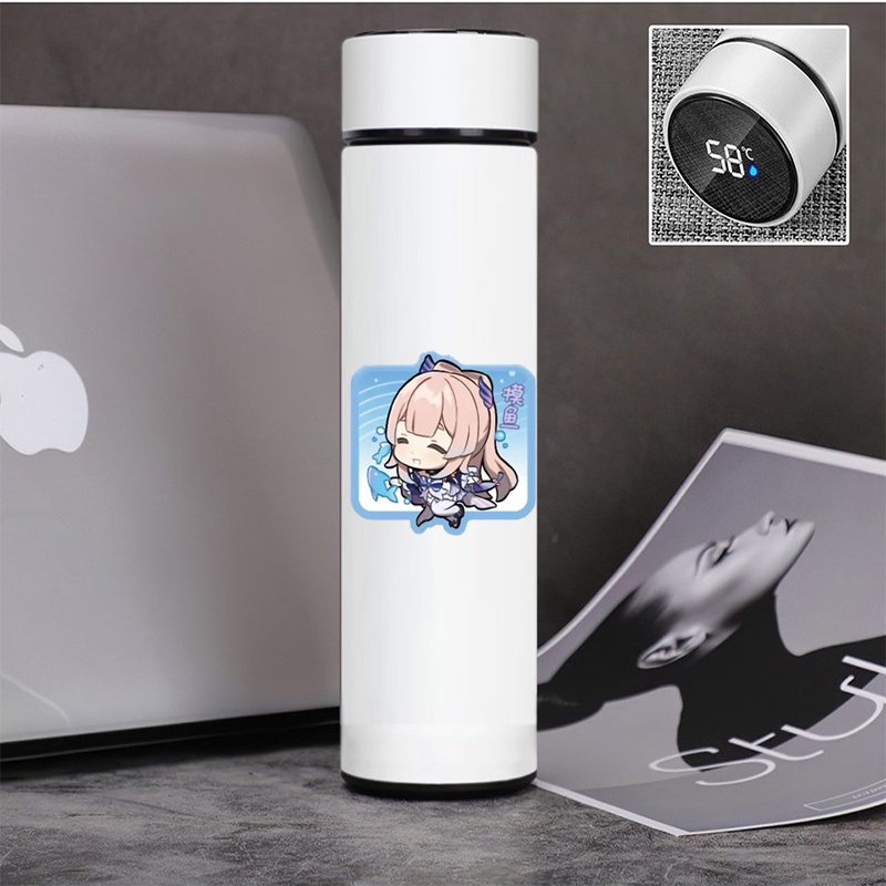 Bình giữ nhiệt đựng nước in hình GENSHIN IMPACT ver CHỮ NHẬT CHIBI game anime tiện lợi lõi Inox có nắp báo nhiệt độ
