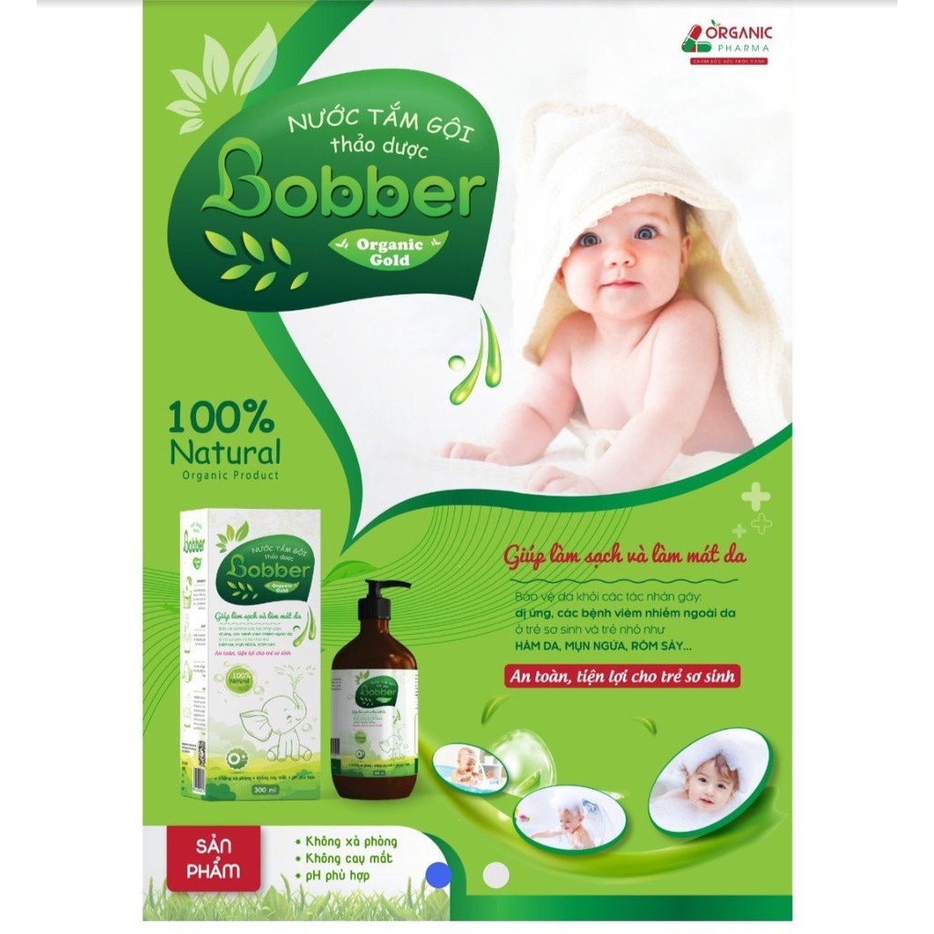 Nước tắm gội thảo dược cho bé Bobber hết mụn ngứa rôm sảy hăm da Mộc Can chai 300ml