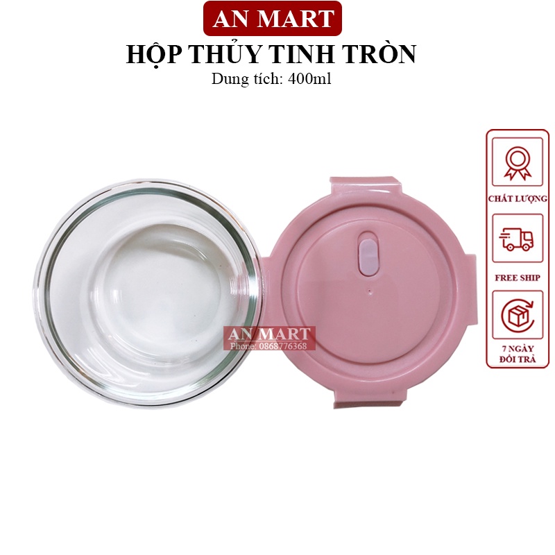 Hộp Đựng Thức Ăn Tròn - Hộp Cơm Thủy Tinh Văn Phòng Có thể Sử Dụng Quay Trong Lò Vi Sóng 400ml