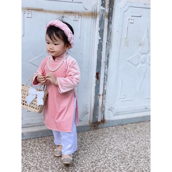 Áo Dài Nhung bé gái chất siêu mềm mịn