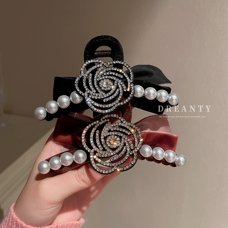 Kẹp Tóc Hình Nơ Đính Ngọc Trai Thời Trang Thu Đông Phong Cách Pháp Cổ Điển