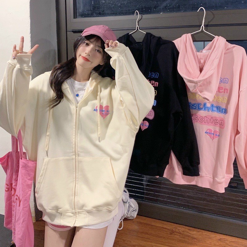 ÁO HOODIE VERNISCHTEN HÀN QUỐC ĐÁNG YÊU - ÁO KHOÁC NỈ DÂY KÉO, ÁO CHỐNG NẮNG, ÁO ẤM THU ĐÔNG FORM RỘNG MÀU ĐẸP