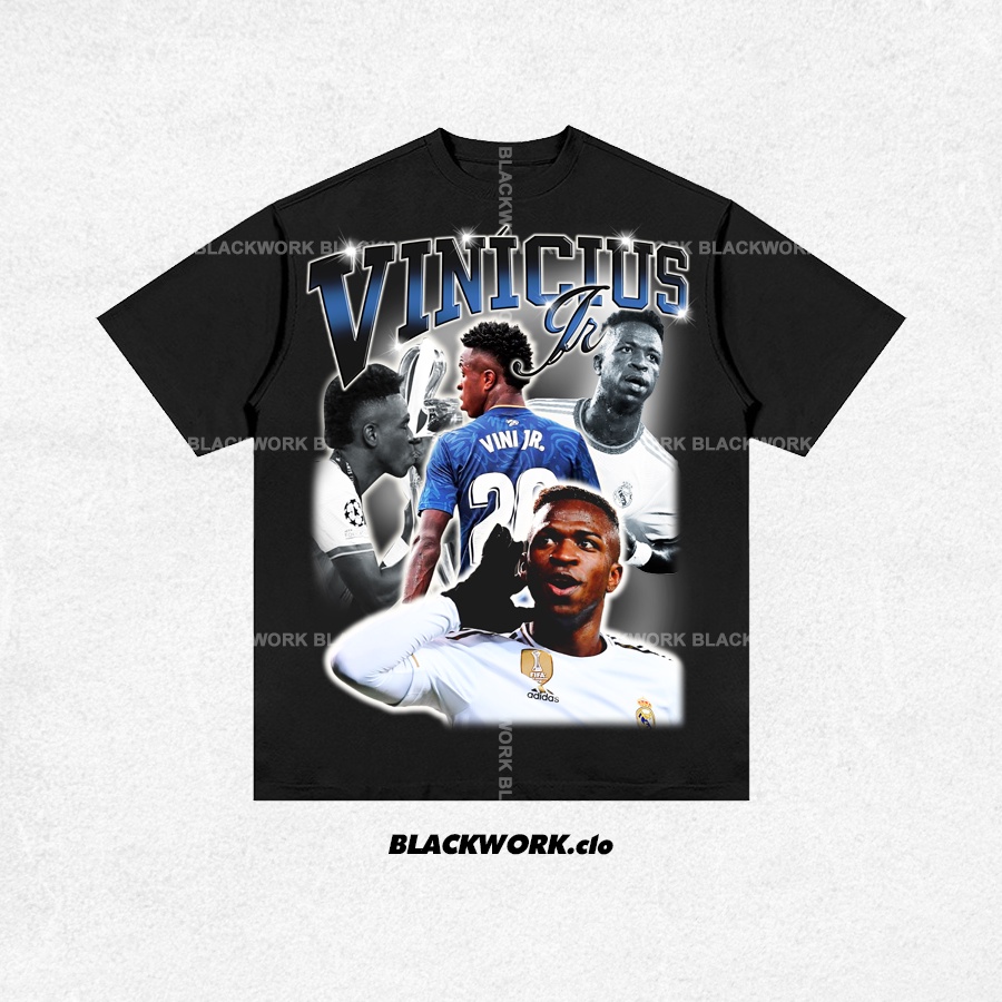 Áo Thun Vinicius Jr Tay Lỡ Unisex - Đen/Trắng Cổ Tròn | Blackwork