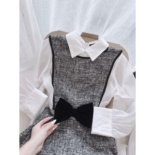 Váy dạ phối tơ nơ đính nơ