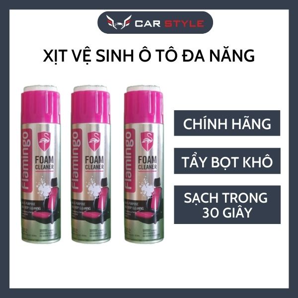Chai xịt vệ sinh nội thất ô tô mùi thơm tự nhiên tẩy rửa đa năng ghế da, trần nỉ ô tô Flamingo 650 ml