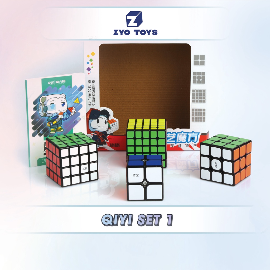 Combo 4 Rubik (Qidi 2x2,Sailing 3x3,Qiyuan 4x4, Qizheng 5x5) SET 1 QiYi ( Viền Đen )- Đồ Chơi Trí Tuệ - ZyO Toys