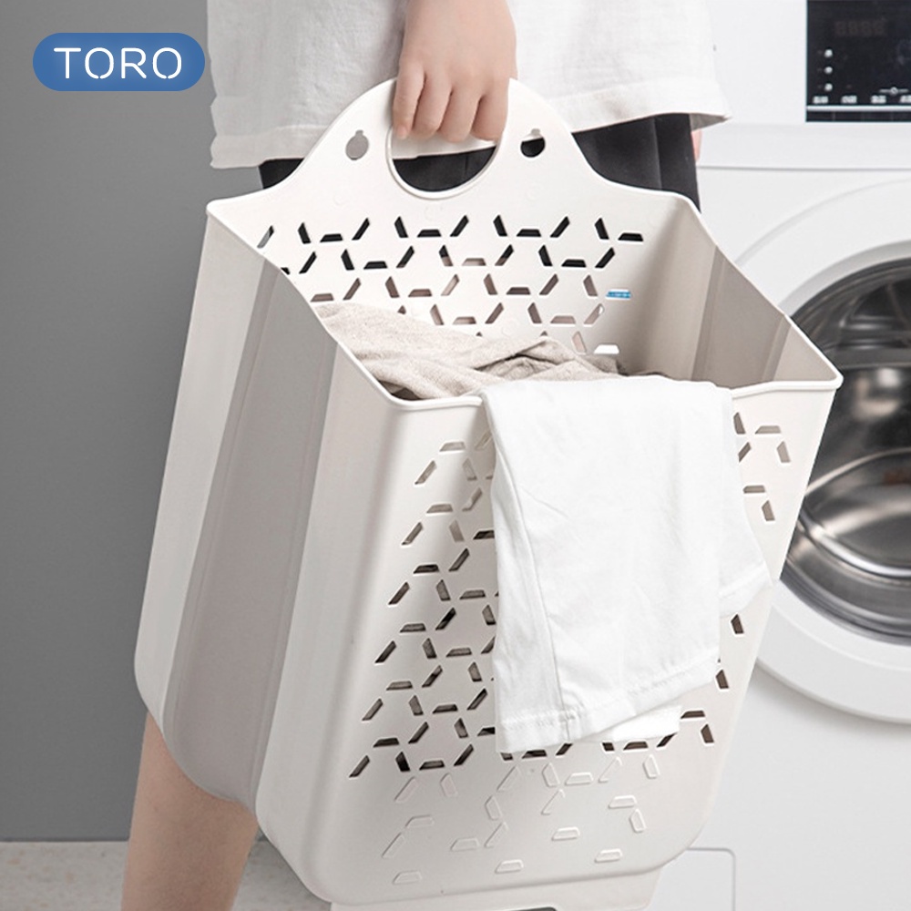 Giỏ đựng quần áo nhà tắm TORO thiết kế tay cầm treo tường có thể gấp gọn chất liệu nhựa dẻo TPR kèm miếng dán | BigBuy360 - bigbuy360.vn