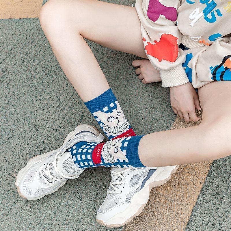 Set 3 Đôi Tất Dài In Hình Mèo Phong Cách Retro Cá Tính Cho Nam Nữ Crocs