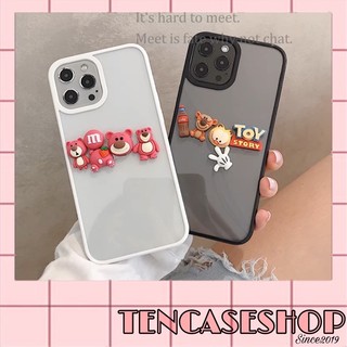 [ Chuẩn hình ] Ốp lưng ip viền silicon màu lưng mica kèm sticker nổi gấu dâu lotso - coca dành cho ip [ mã 40 ]