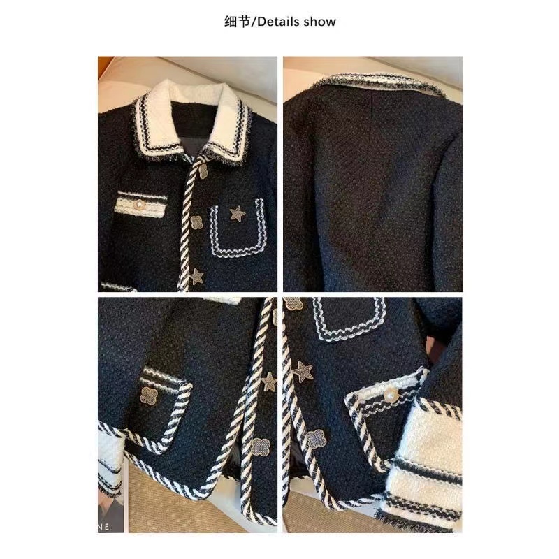 Xiaoxiang Áo Khoác Tweed Cao Cấp Phối Màu Tương Phản Thời Trang Mùa Thu 2022 Cho Nữ