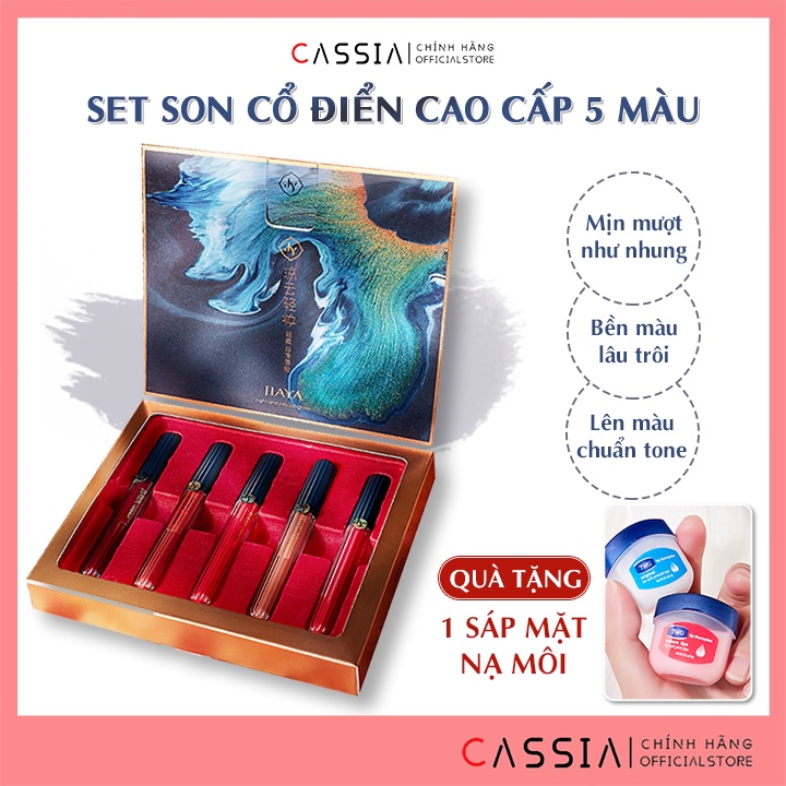 Set Son Kem Lì 5 Cây Cổ Điển Đông Phương, Bộ Son Nội Địa Trung, Nhung Mịn Dưỡng Môi, Khóa Màu Lâu Trôi, Hộp Cổ Trang