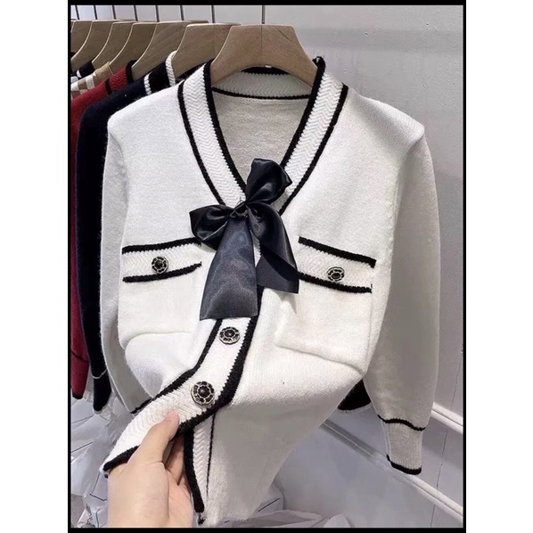 Áo len Nữ kèm nơ hottrend 2022 hàng QC cao cấp