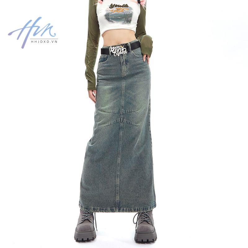 Chân Váy Denim Dài Lưng Cao Phong Cách Retro Mỹ Thời Trang Mùa Thu Mới Cho Nữ