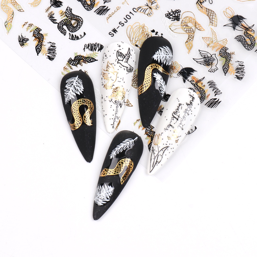 Nhãn Dán Trang Trí Móng Tay 3D Màu Vàng Đen Hình Rắn Độc Đáo