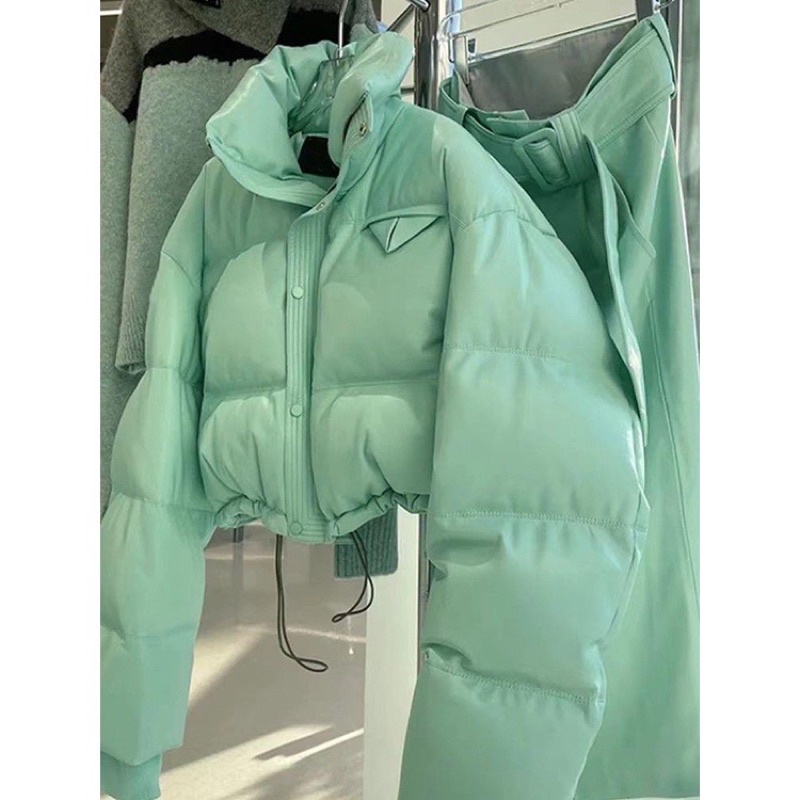 Áo phao béo dáng ngắn croptop xanh