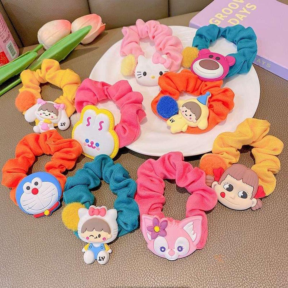 Dây Cột Tóc Đuôi Ngựa Hình Gấu / Dâu Tây Hoạt Hình Đính Quả Bông Dễ Thương Cho Bạn Gái