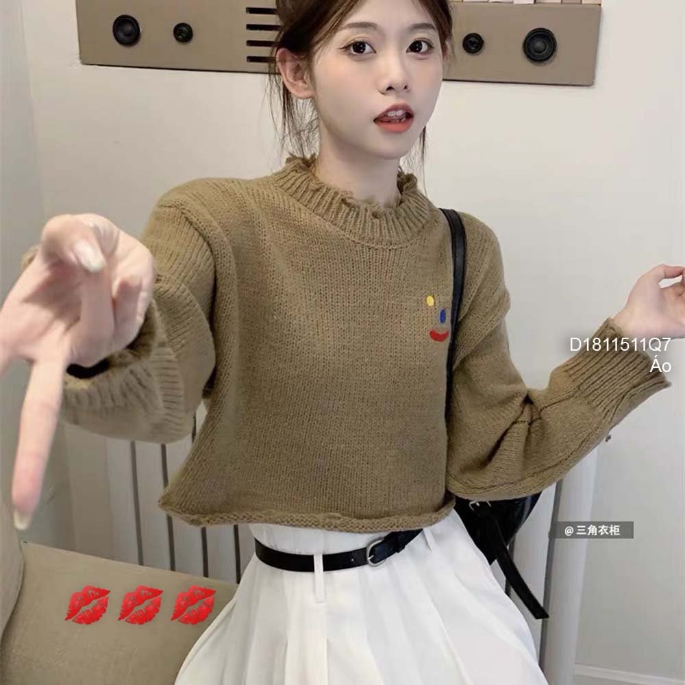 Áo len ngực phối hình mặt cười tay dài hàng đẹp QC!
