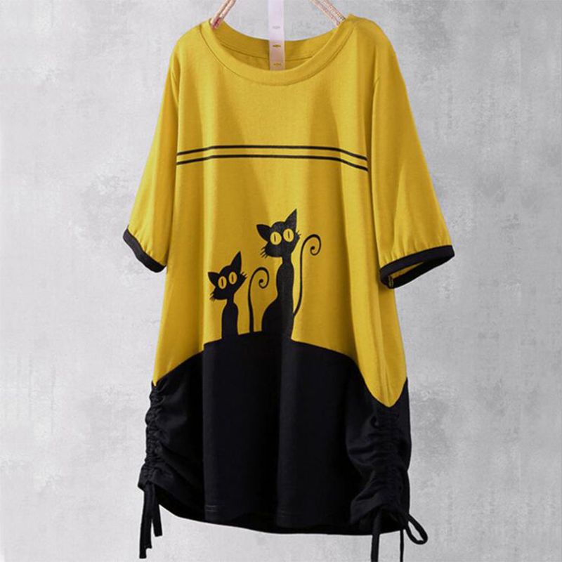 Áo Thun Nữ Ngắn Tay In Hình Mèo Vui Nhộn