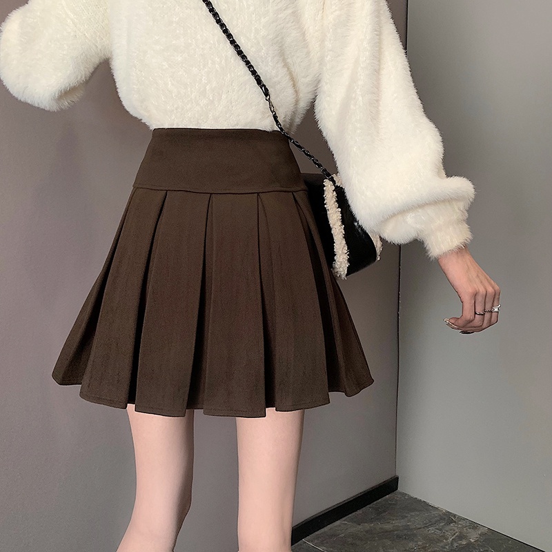 IELGY IELGY Chân Váy Len Xếp Ly Dày Dặn Màu Sắc Đơn Giản Phong Cách Hàn Quốc Cho Nữ