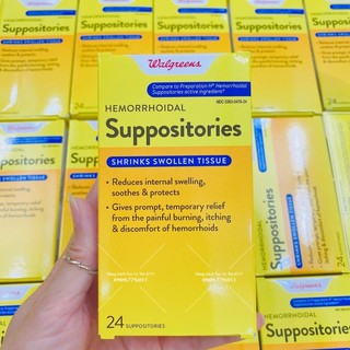 Hộp 24 viên đặt trĩ Hemorrhoidal Suppositories Walgreen Mỹ