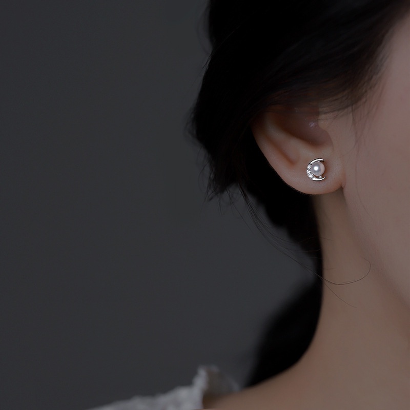 Bông Tai Mạ Vàng / Bạc Đính Đá Zircon Mặt Trăng Nhân Tạo Thời Trang Phong Cách Hàn Quốc Cho Nữ