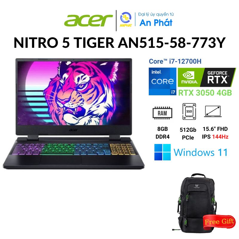 Laptop Gaming Acer Nitro 5 Tiger AN515-58-773Y (Core™ i7-12700H | RTX™ 3050Ti 4GB)
