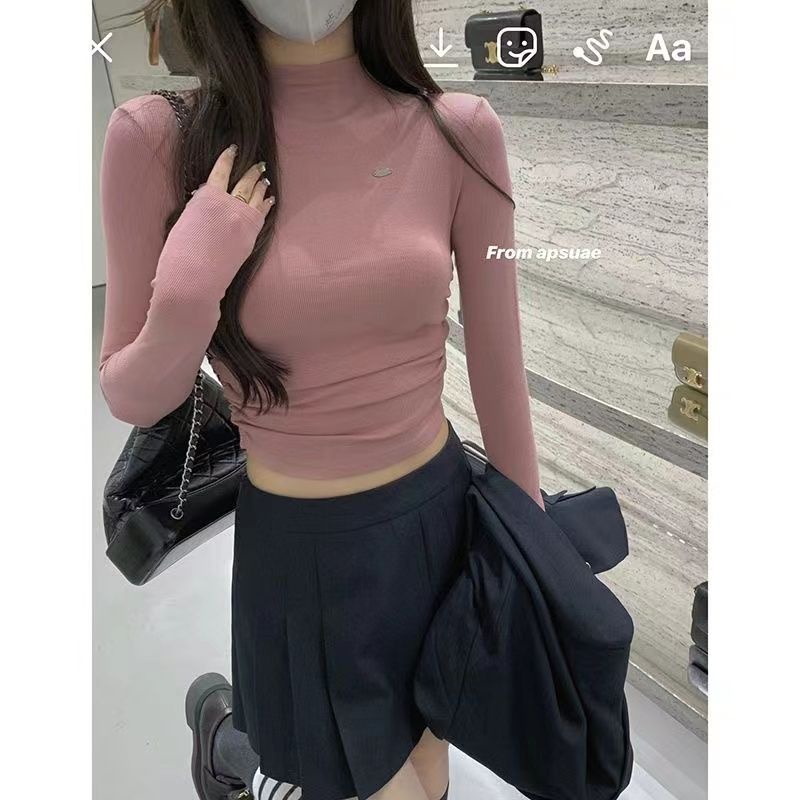 COZOK Áo Thun Tay DàI Cổ Cao MàU Trơn ThờI Trang