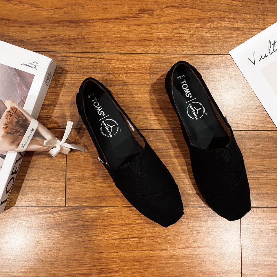 Giày toms nam đen đế cao su 2023, giày slip on ,giày lười Nam.