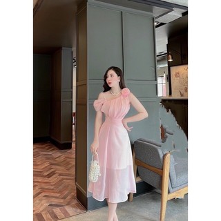 Đầm Hồng Tơ Tiệc kèm Cham Hoa