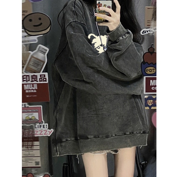 NRVP Áo nữ cổ tròn dài tay dáng rộng thời trang Hàn Quốc mới 2023