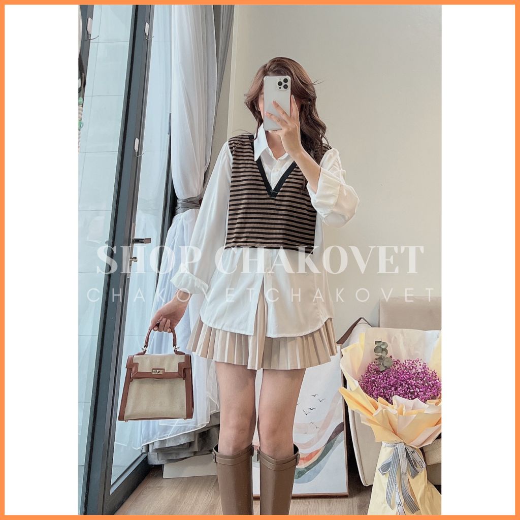 Áo Sơ Mi Nữ Dài Tay Ulzzang A8515 kiểu Áo Cách Điệu Giả Len Mongtoghi Kẻ Ngang Nhiều Màu Sành Điệu Cực Xinh - CHAKOVET