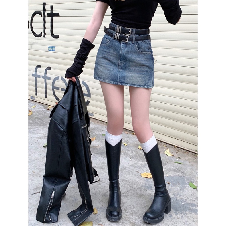 Chân Váy Jean Phối 2 Thắt Lưng LSEOUL CV0601 Sang Trọng Nữ Tính