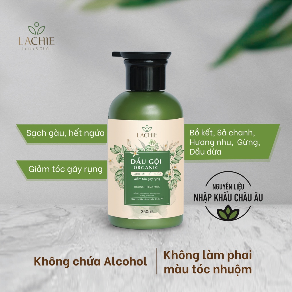 Dầu Gội Organic Cao Cấp Sạch Gàu Hương Thơm Thảo Mộc Giảm Rụng Tóc LaChie 350ML