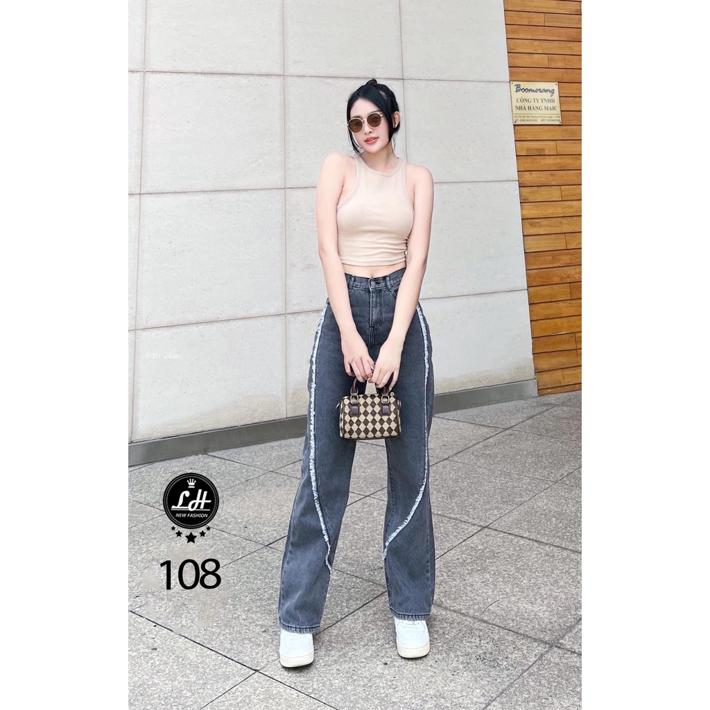 Quần jean nữ ống rộng, quần bò ba màu ulzzang tưa line trắng chạy chéo cá tính  Lê Huy Fashion MS 108