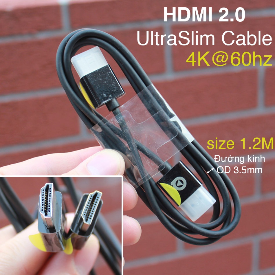 Dây cáp HDMI 2.0 Ultra Slim dài 1.2M dây nhỏ, hỗ trợ 4K 60hz, dùng cho máy tính PC, Tiny PC, laptop, raspberry pi, DVD