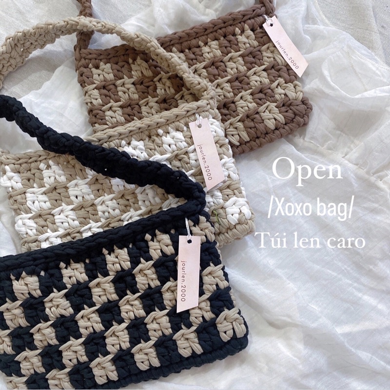 CHECKERED BAG, TÚI CARO LEN MÓC SỢI VẢI MẪU MỚI