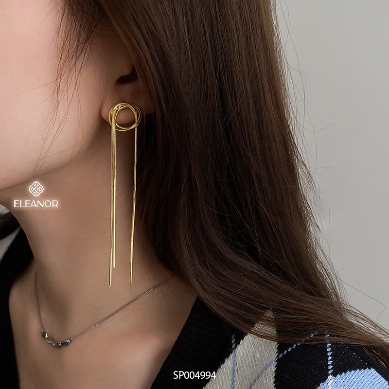 Bông tai nữ dáng dài Eleanor Accessories hình tròn phối tua rua phụ kiện trang sức 4994