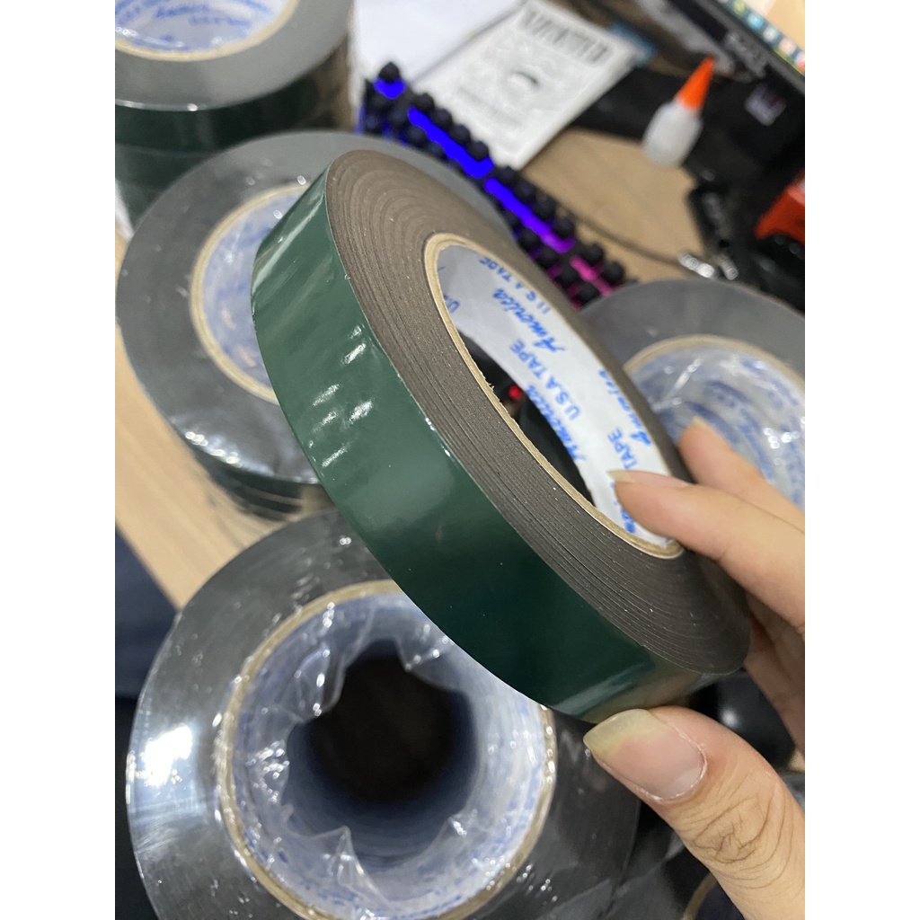 Băng keo xốp xanh keo 2 mặt dày 2cm dài 6m 1 cuộn siêu dính dùng dán tranh,dán vật dụng mọi nơi