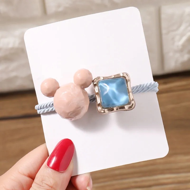 Dây cột tóc hình gấu đính hạt vuông dễ thương, nhiều màu sắc lựa chọn, dùng cho bé gái và phái nữ - H18