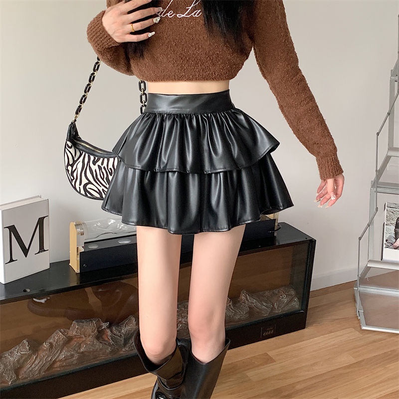 Chân Váy Da PU Xếp Ly Dáng Chữ a Lưng Cao Thời Trang Thu Đông Hàn Quốc 2022 Cho Nữ