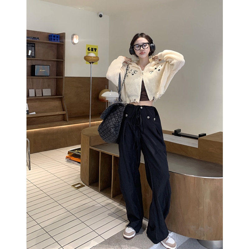 ZHELIHANGFEI Áo Khoác Cardigan Dệt Kim Tay Dài Lưng Cao Hở Rốn Gợi Cảm Cho Nữ